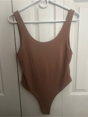 Scoop Neck One-Piece Bodysuit in Brown